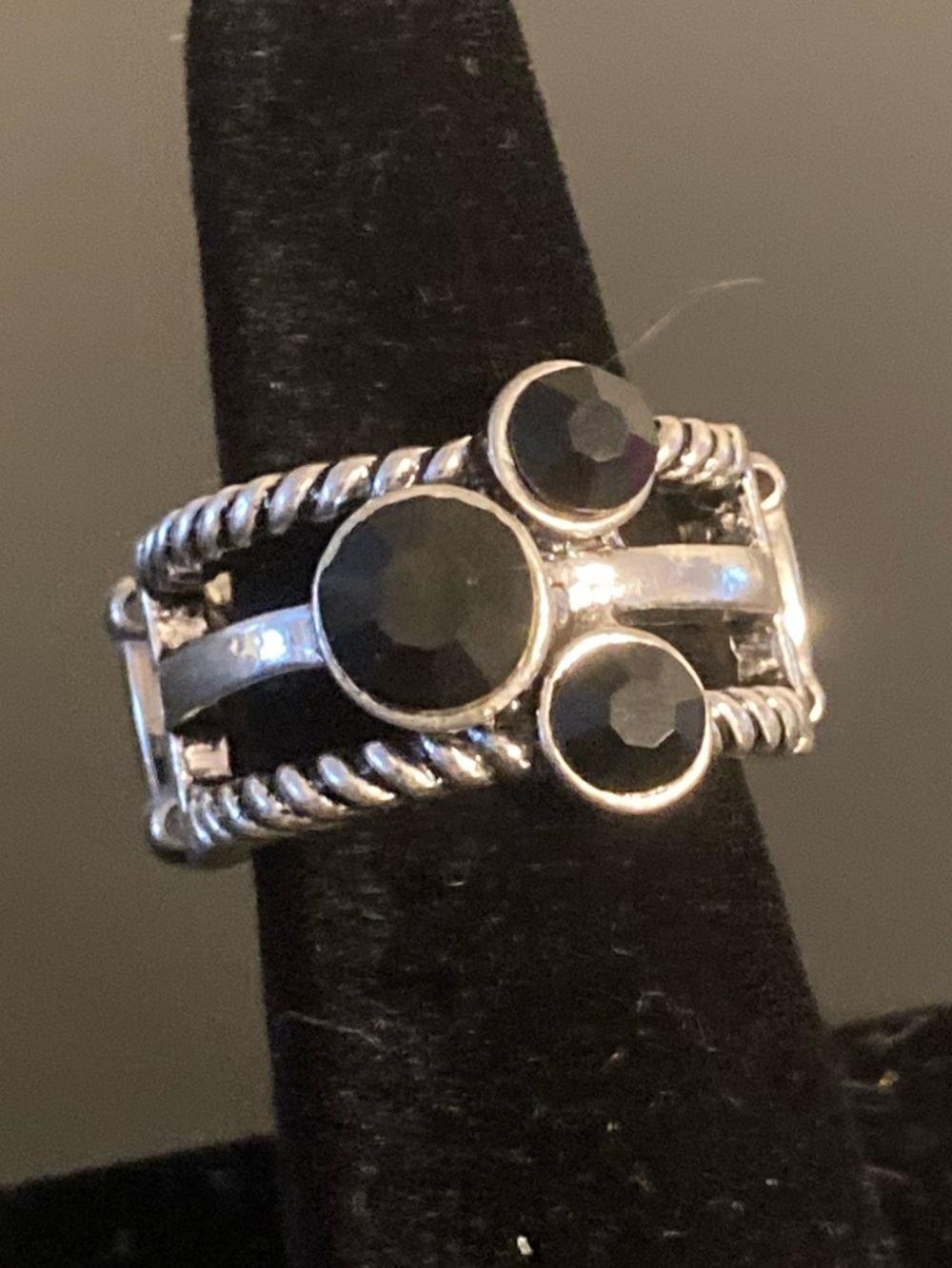paparazzi Silver-Tone Black Triple Stone Ring